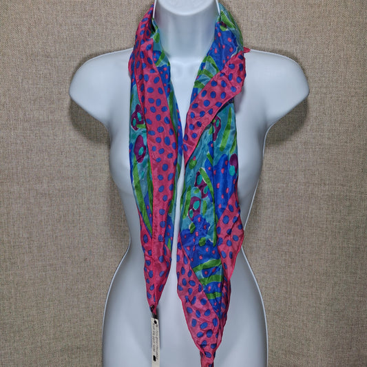 Vintage Silk Scarf in a Colorful Pattern of Pink, Purple and Blue by Australian Designer Ken Done