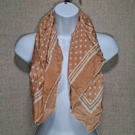 Vintage Designer Silk Scarf in Brown and White from Jaeger