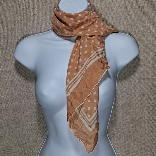 Vintage Designer Silk Scarf in Brown and White from Jaeger