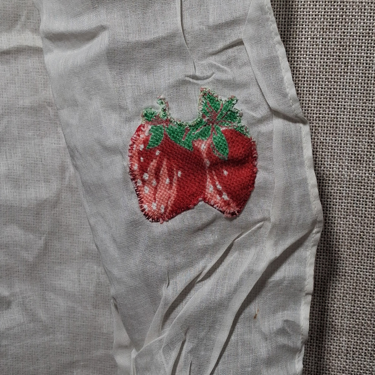 Vintage Sheer Kitchen Apron: White with Strawberries and Lace