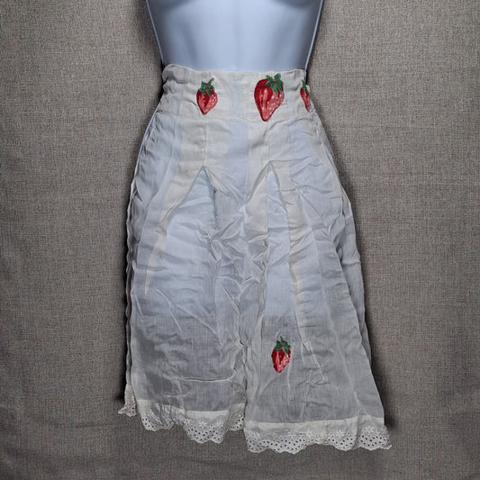 Vintage Sheer Kitchen Apron: White with Strawberries and Lace