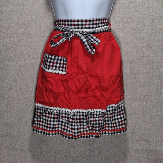 Vintage Cotton Apron in Red with Black and White Check and Big Pocket