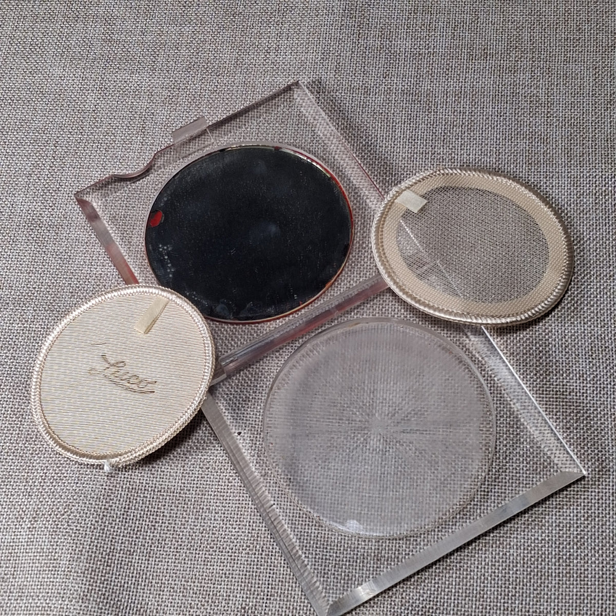Vintage Square Clear and Red Acrylic Compact by Luco