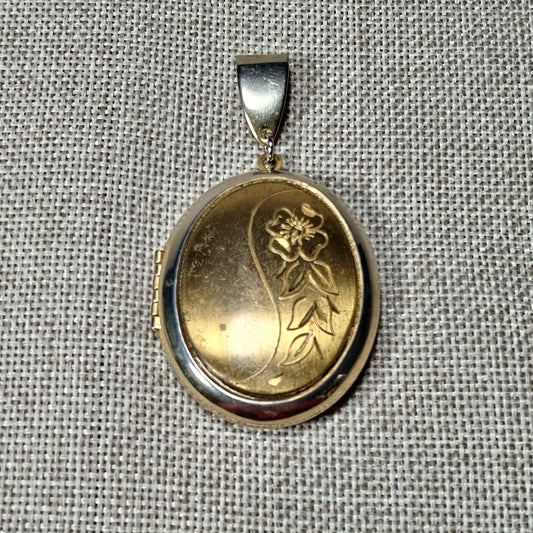 1950s Vintage Locket with a Necklace Loop, Gold Coloring, and Engraving
