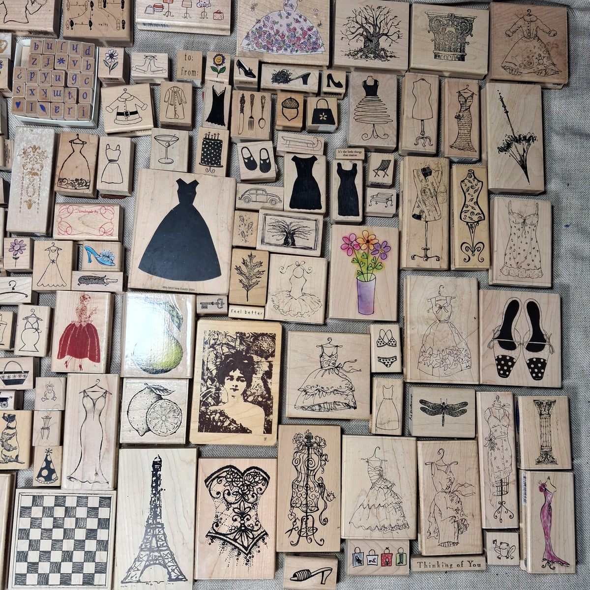 Fashion Themed Wood Block Rubber Stamp Collection with Text Sayings - Total of 220