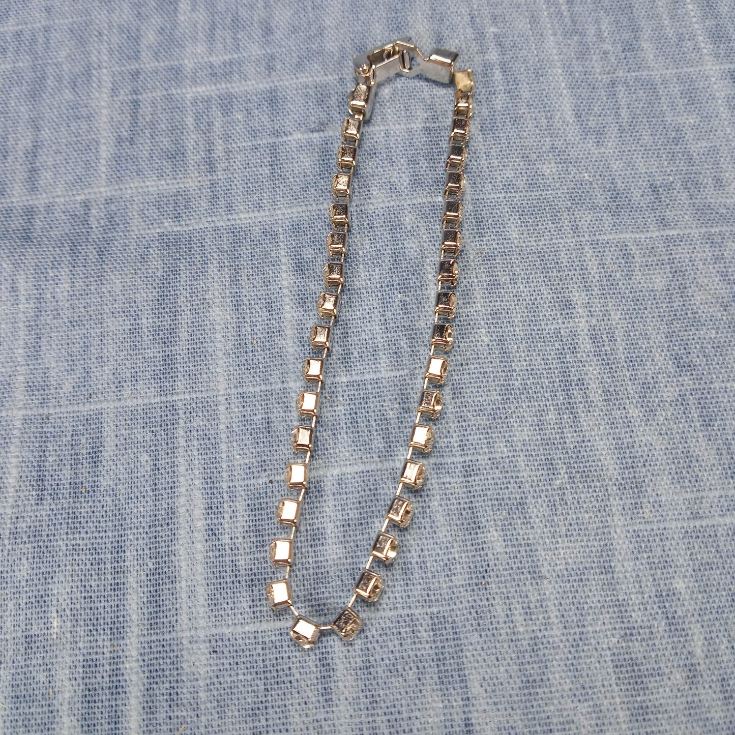 1970s Vintage Bracelet with a Single Strand of Clear Rhinestones