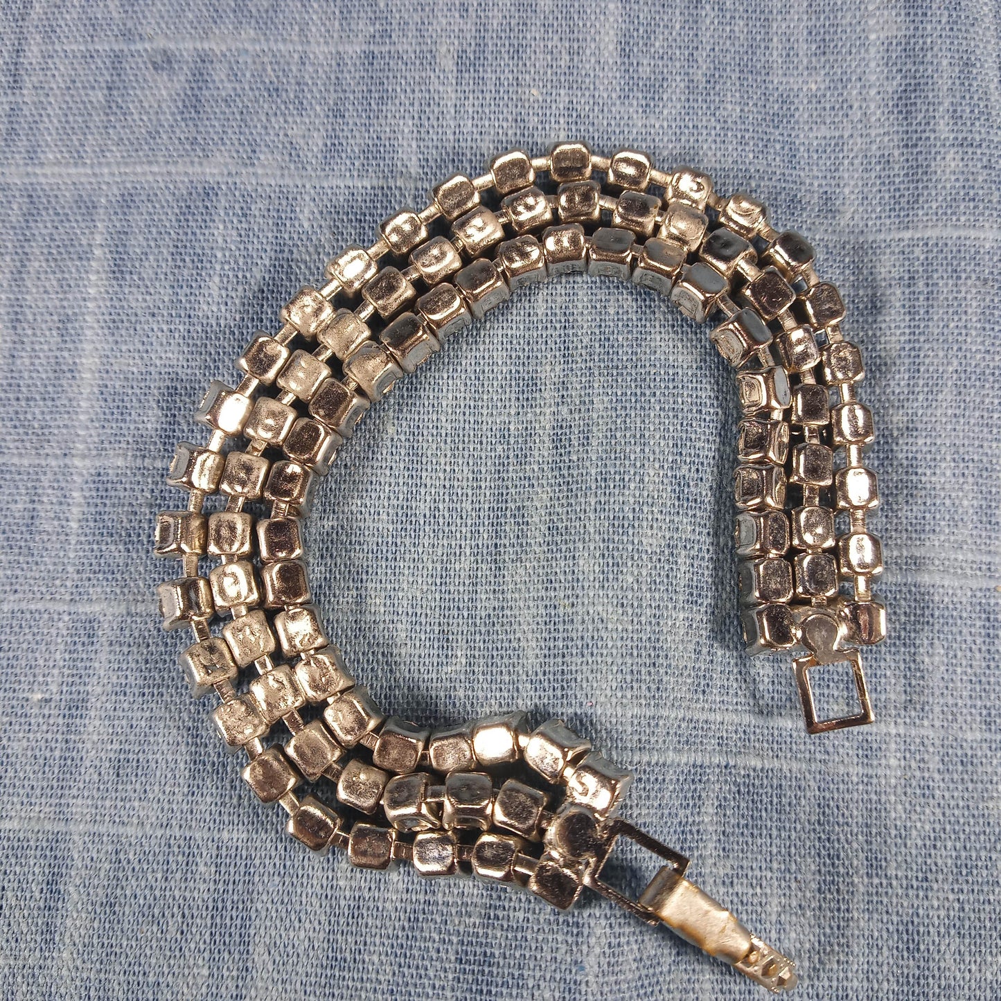 1970s Vintage Bracelet with Three Rows of Clear Rhinestones