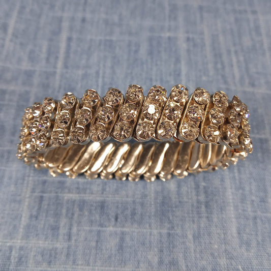 1960s Vintage Expanding Bracelet with Clear Rhinestones