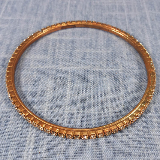 1960s Vintage Bangle Bracelet with a Single Row of Clear Rhinestones