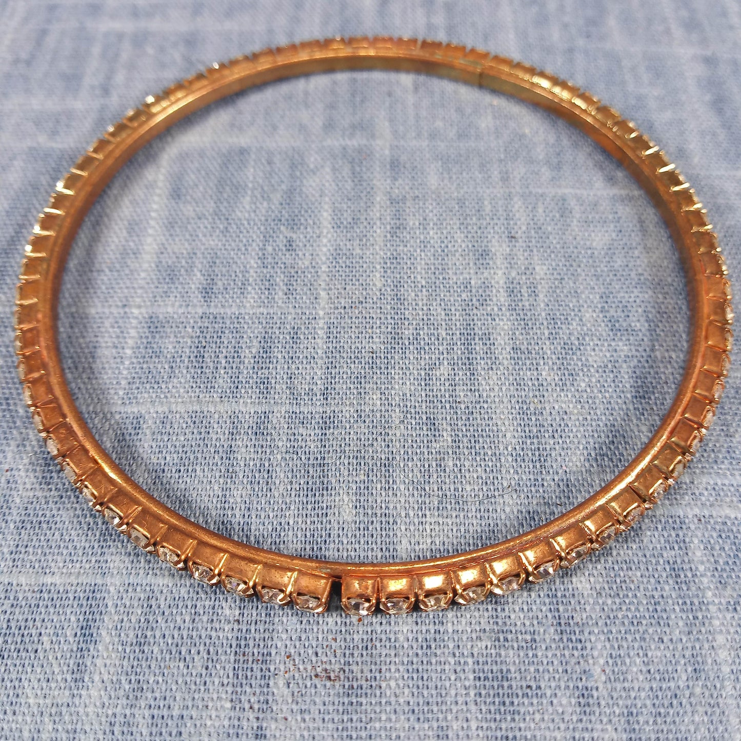 1960s Vintage Bangle Bracelet with a Single Row of Clear Rhinestones