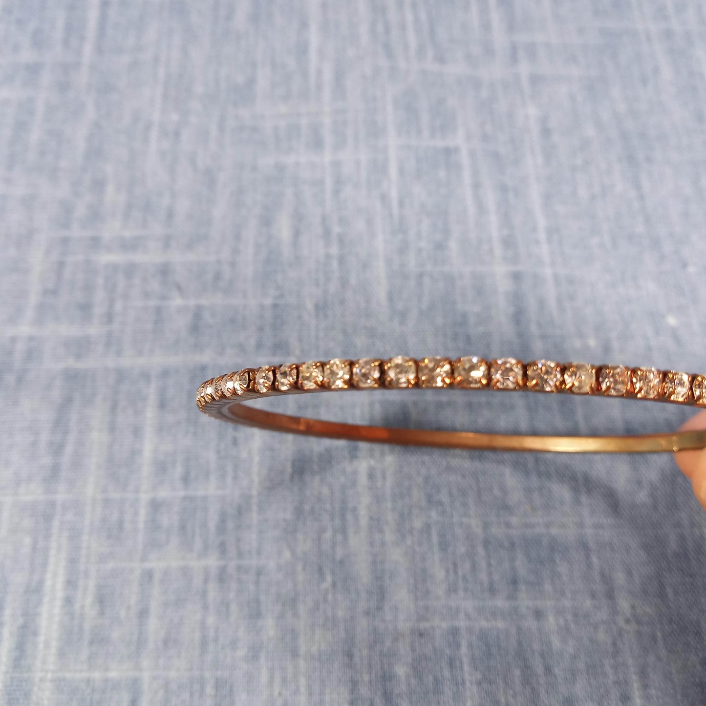 1960s Vintage Bangle Bracelet with a Single Row of Clear Rhinestones