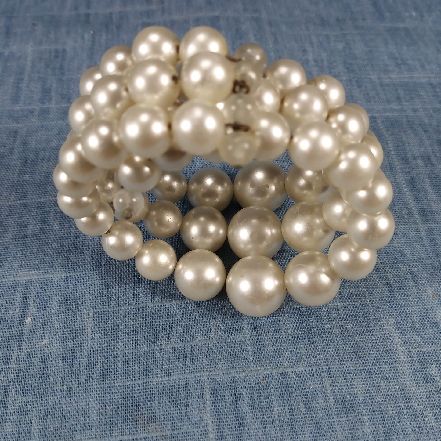 1950s Vintage Expanding Cuff Bracelet with Three Rows of Pearl Beads