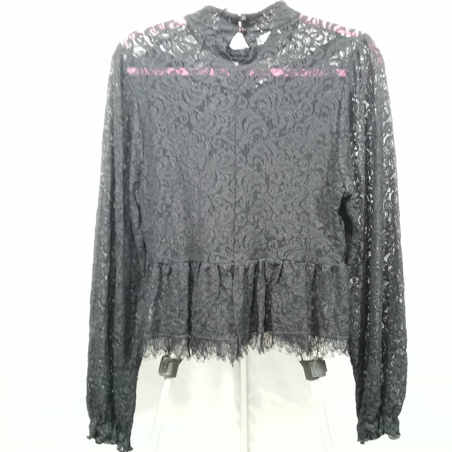 1960's Black Lace Satin Peplum Blouse