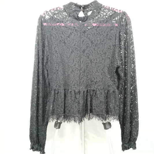 1960's Vintage Black Lace Satin Peplum Blouse