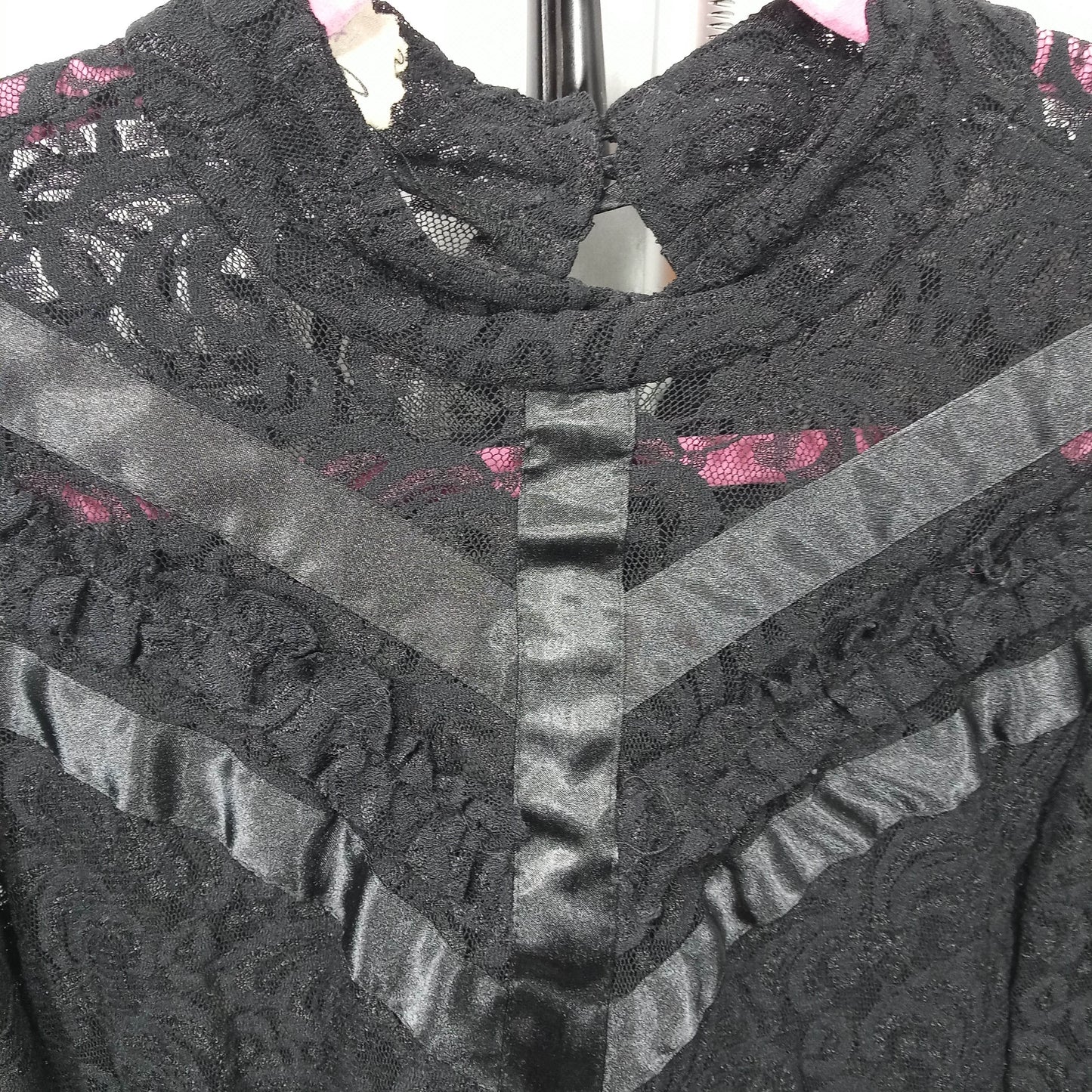 1960's Black Lace Satin Peplum Blouse