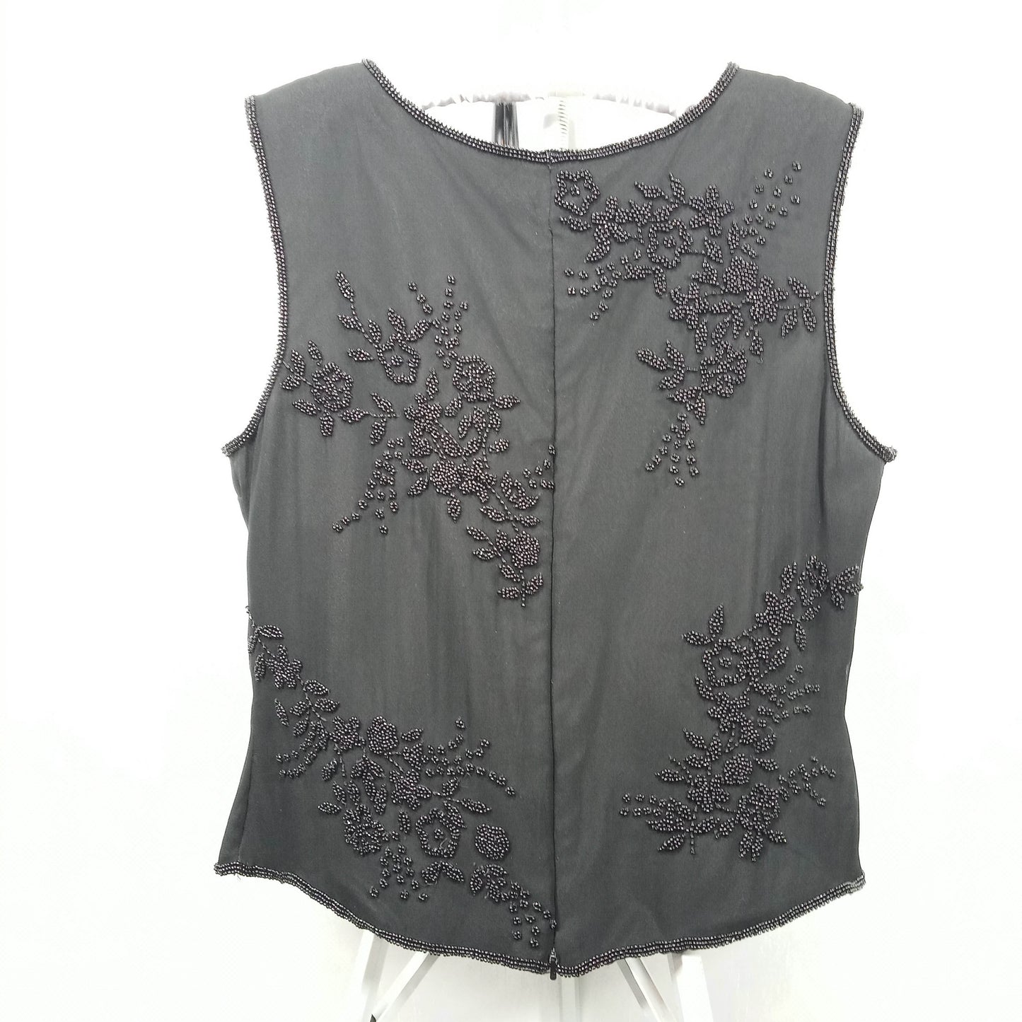 1980's Black 100% Silk Halter Blouse with Black Beading