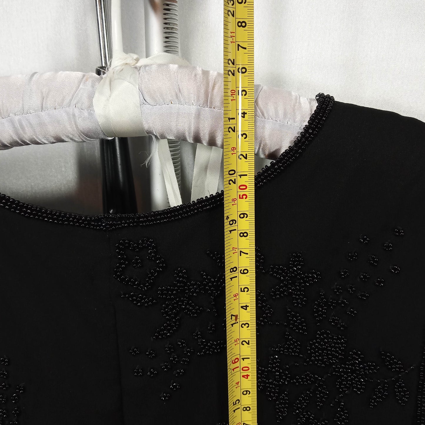 1980's Black 100% Silk Halter Blouse with Black Beading