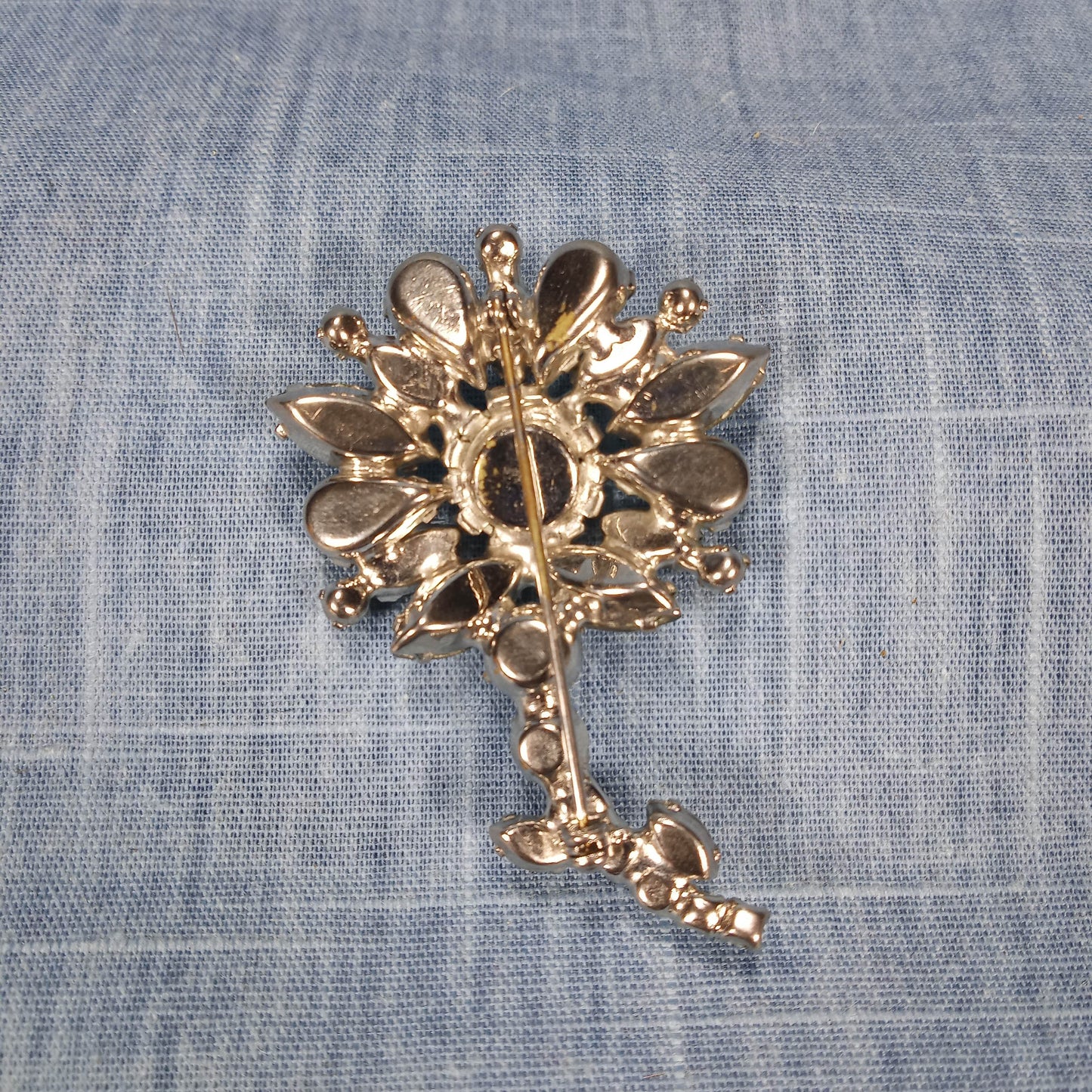 1950s Vintage Clear Rhinestone Sunflower Brooch