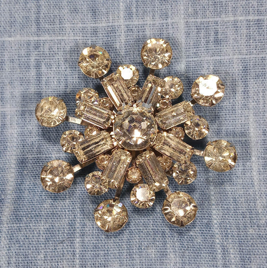 1970s Vintage Clear Rhinestone Starburst Brooch