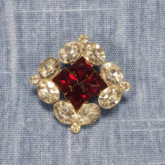 1940s Vintage Red and Clear Rhinestone Diamond Shaped Pin