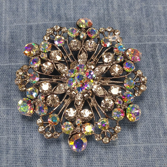 1980s Vintage Cluster Brooch with Aurora Borealis Rhinestones