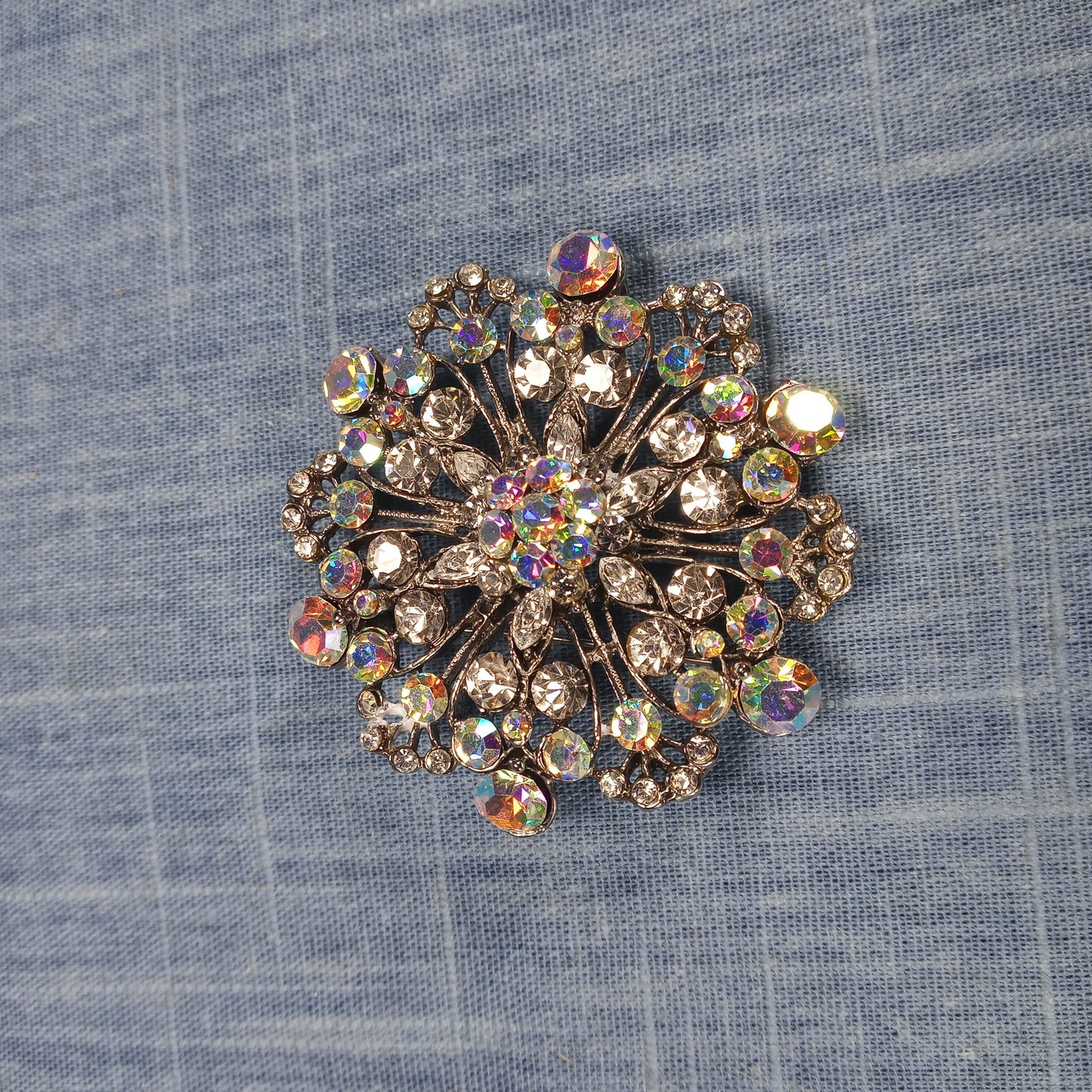 1980s Vintage Cluster Brooch with Aurora Borealis Rhinestones