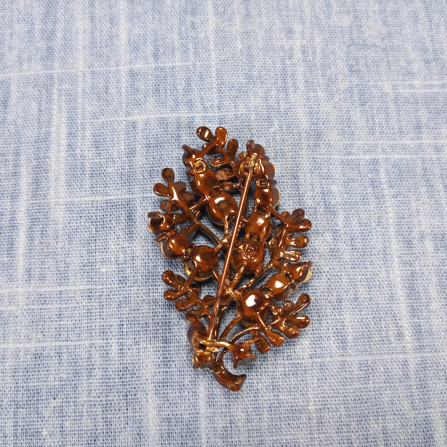 1970s Vintage Leaf Brooch with Purple Rhinestones by STAR