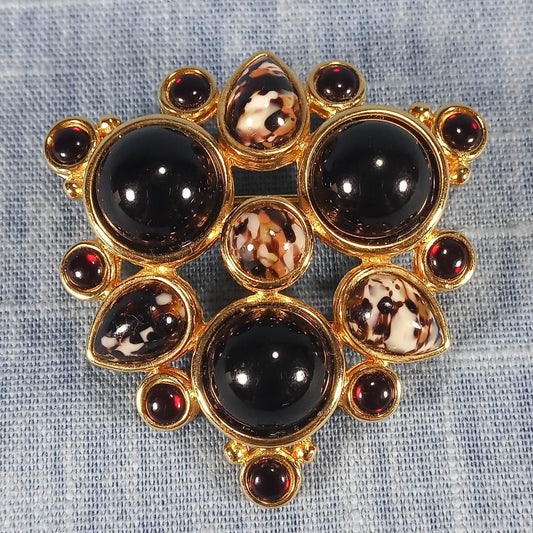 1960s Vintage Brooch with a Cluster of Black and Multi-Colored Beads by Monet