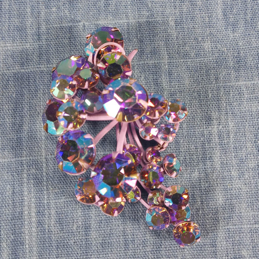 1960s Vintage Purple Cluster Brooch with Aurora Borealis Rhinestones