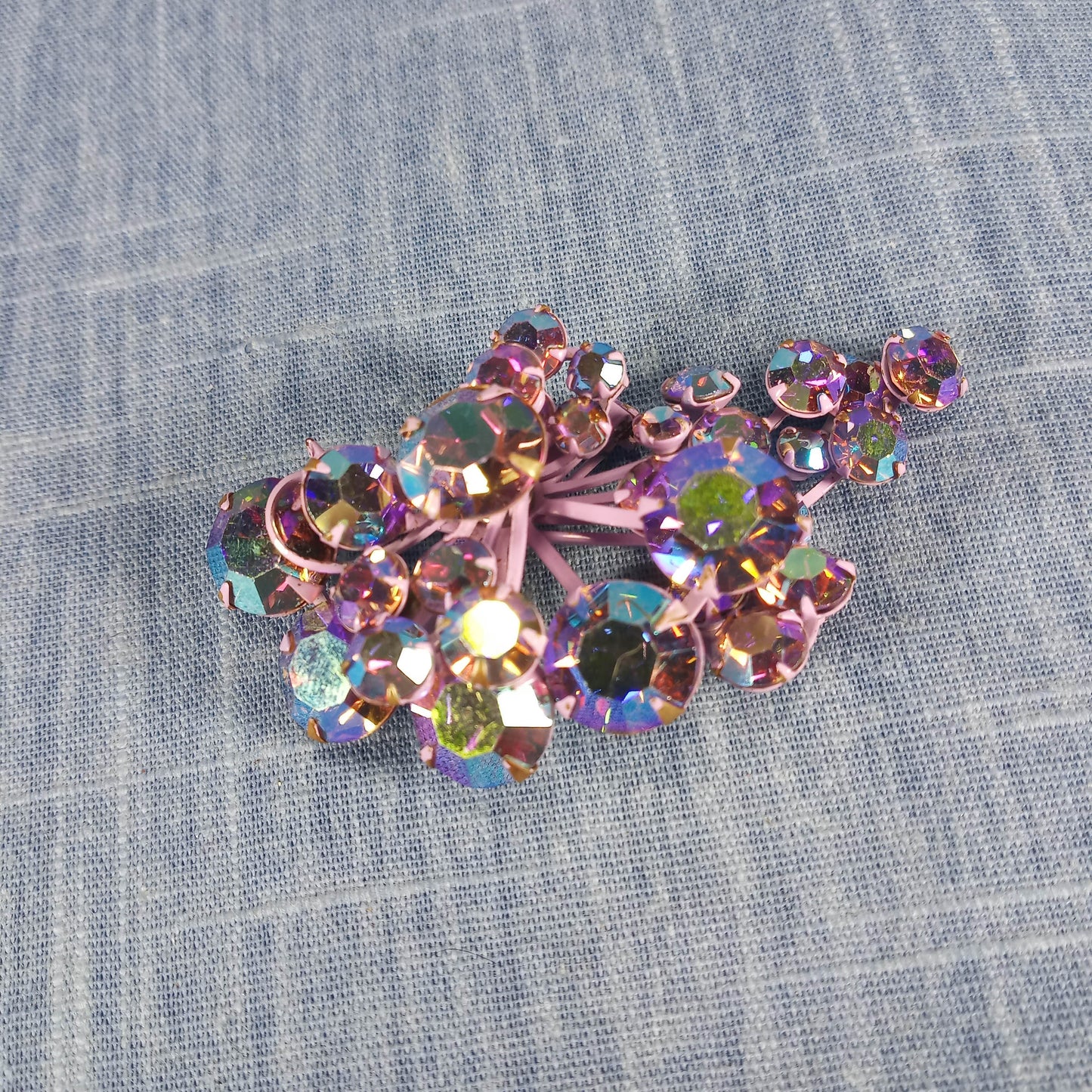 1960s Vintage Purple Cluster Brooch with Aurora Borealis Rhinestones