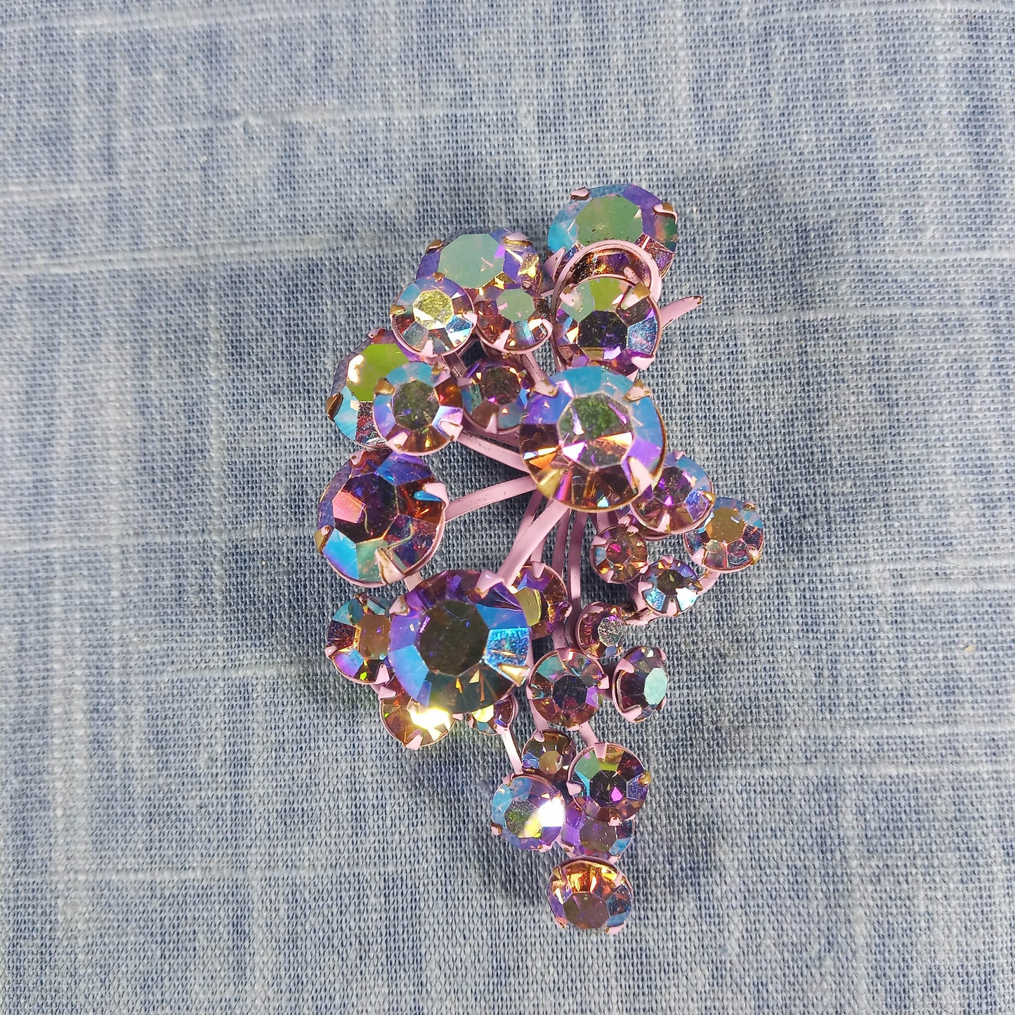 1960s Vintage Purple Cluster Brooch with Aurora Borealis Rhinestones