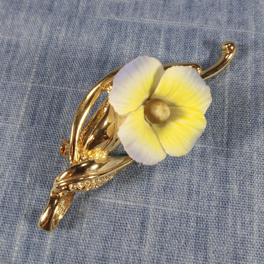 1980s Vintage Gold Electroplated Pin with Yellow Flower by Wund
