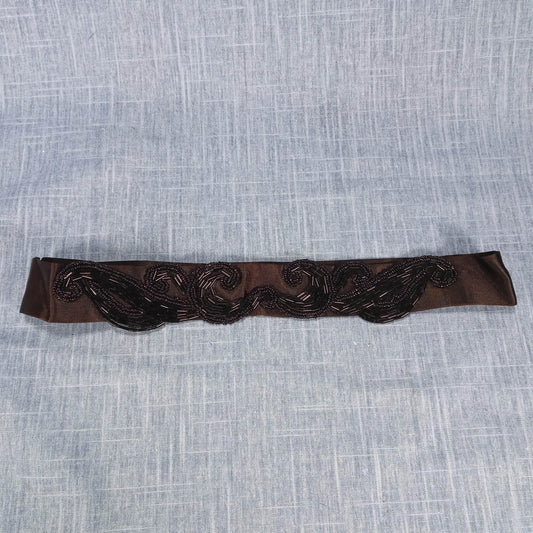 1950s Vintage Black Satin Hand Beaded Evening Belt