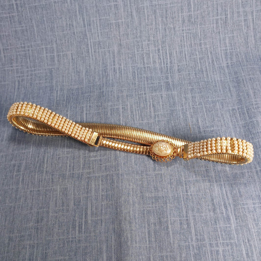 2000s Expansion Belt with Gold Plated Metal and Pearl Beads by Bellavance Inc.