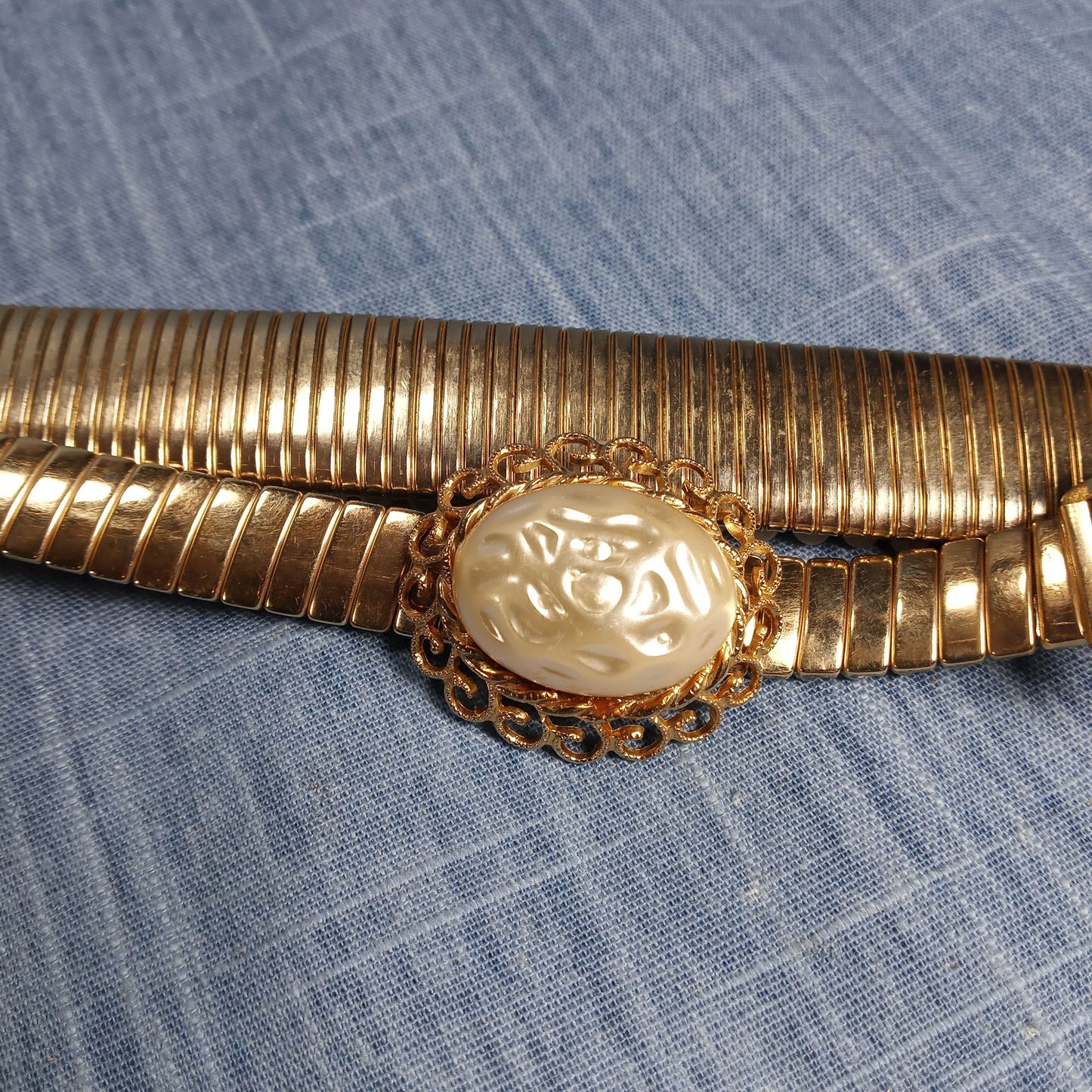 2000s Expansion Belt with Gold Plated Metal and Pearl Beads by Bellavance Inc.