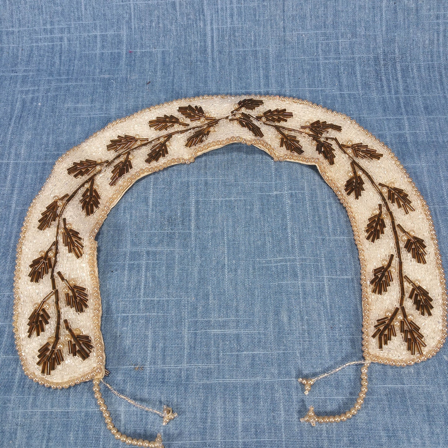 1950s Hand Beaded Leaf Collar