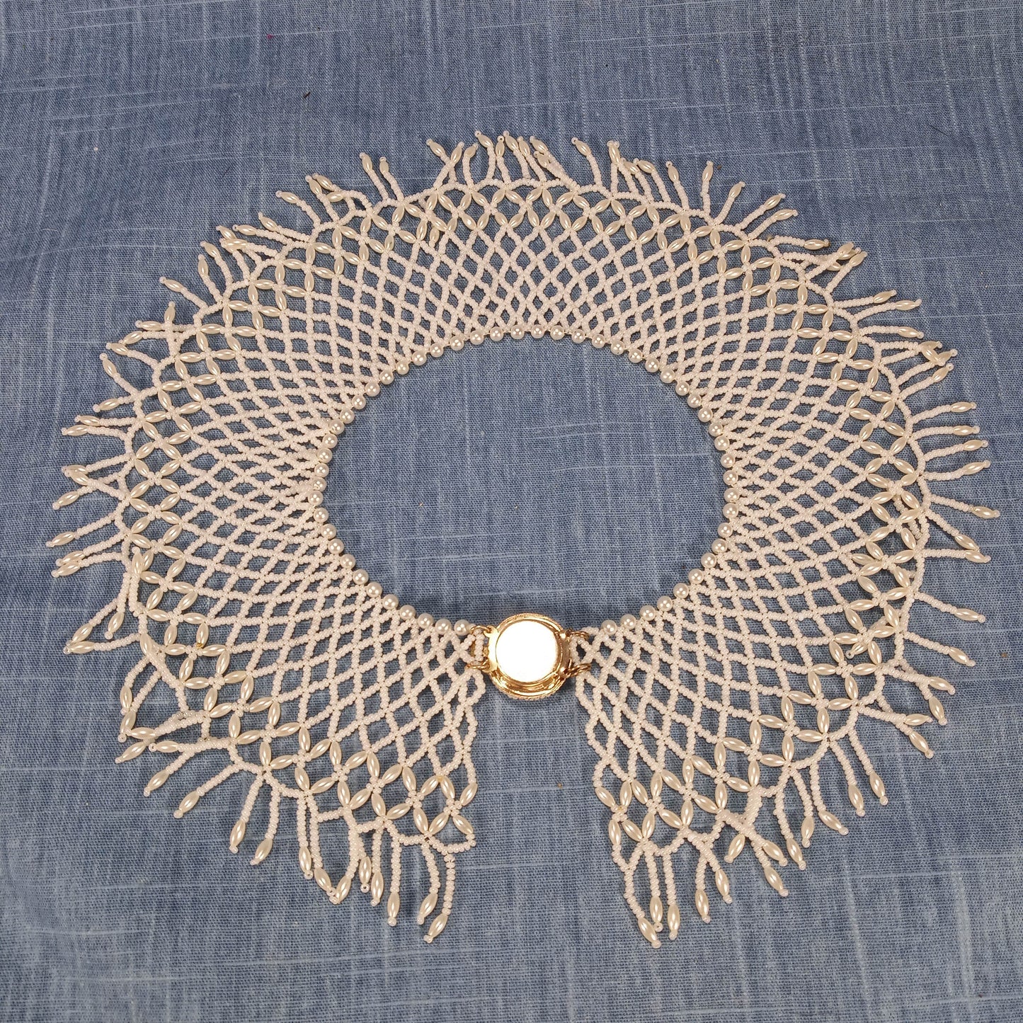 1950s Pearl Bead Woven Collar with Gold Tone Clasp