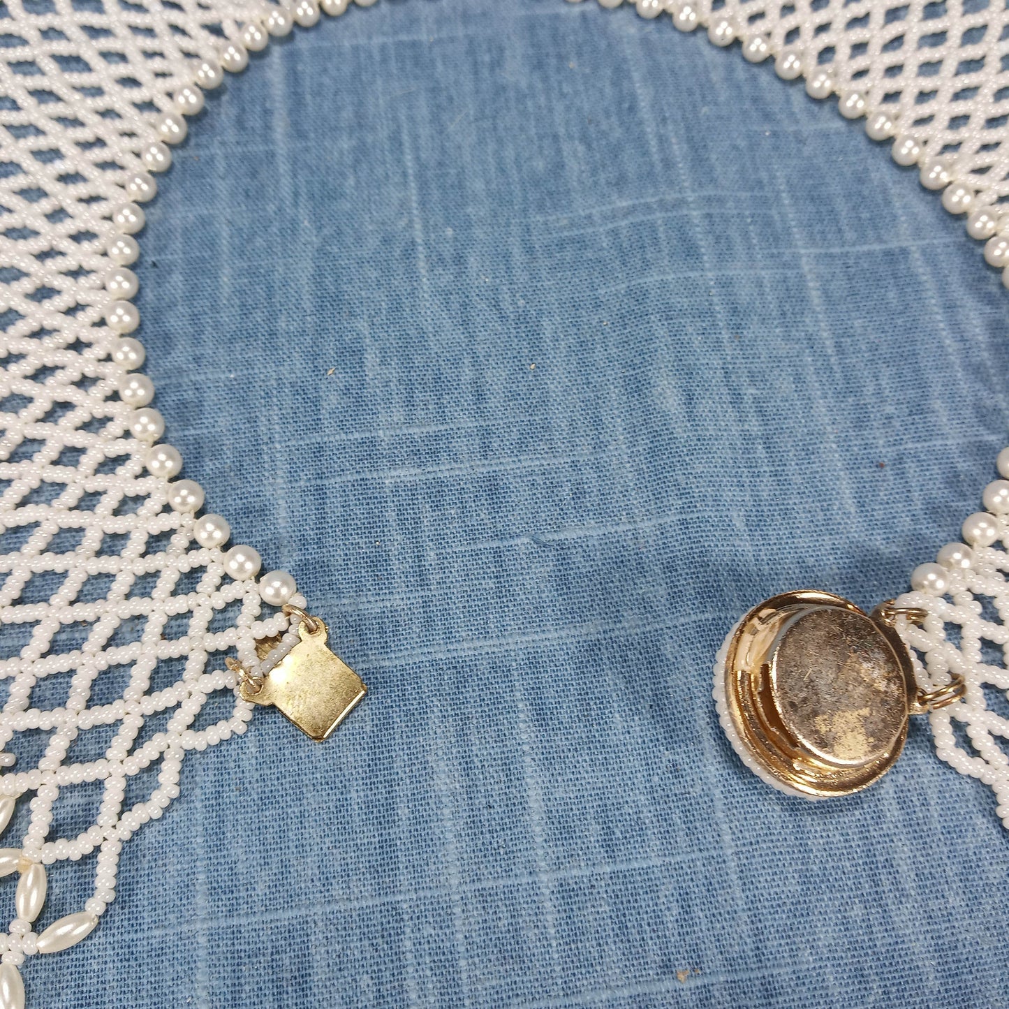 1950s Pearl Bead Woven Collar with Gold Tone Clasp