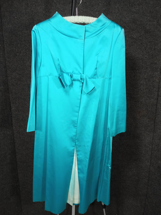1950's Vintage Turquoise Satin Bow Evening Coat