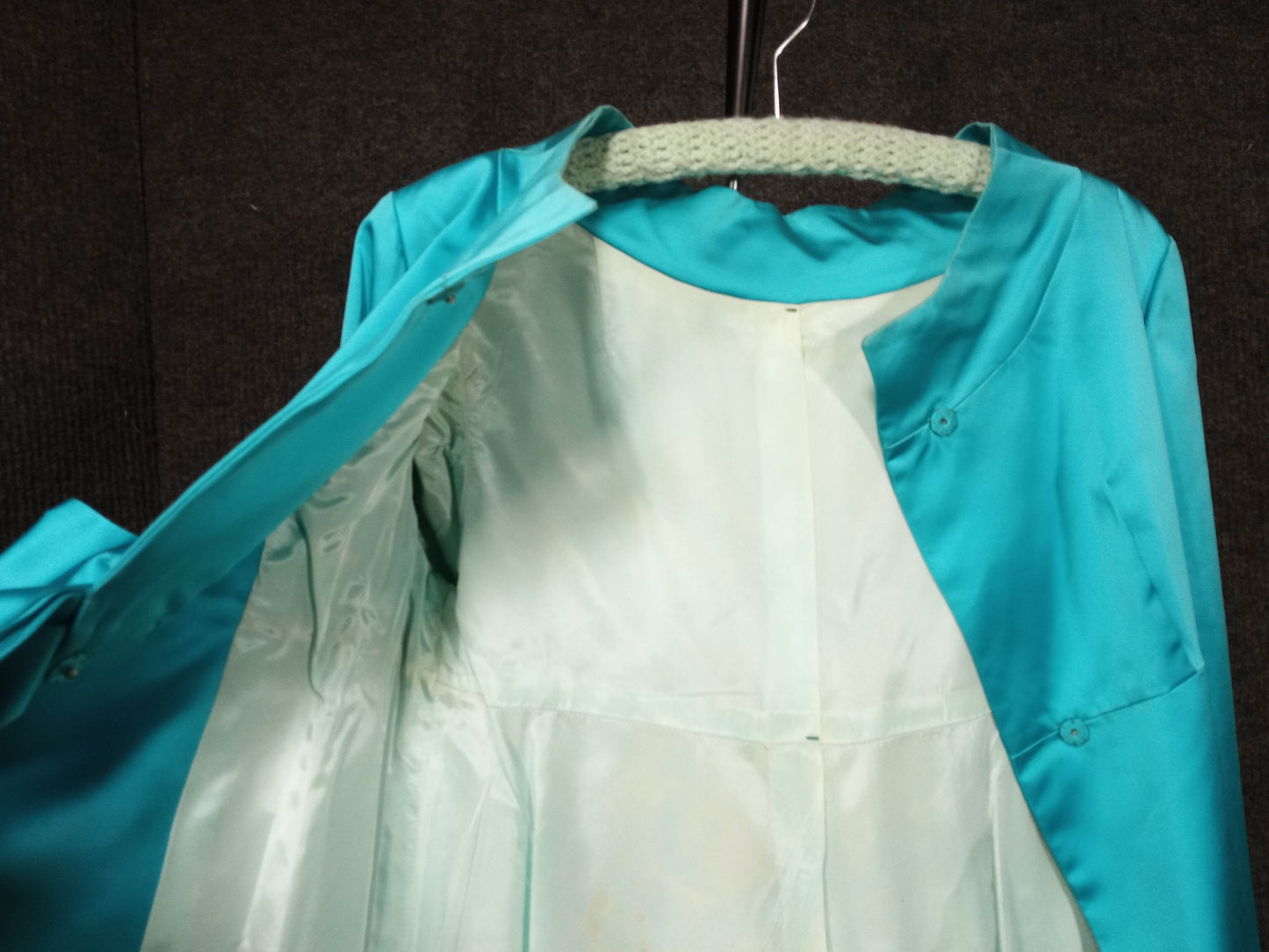 1950's Turquoise Satin Bow Evening Coat