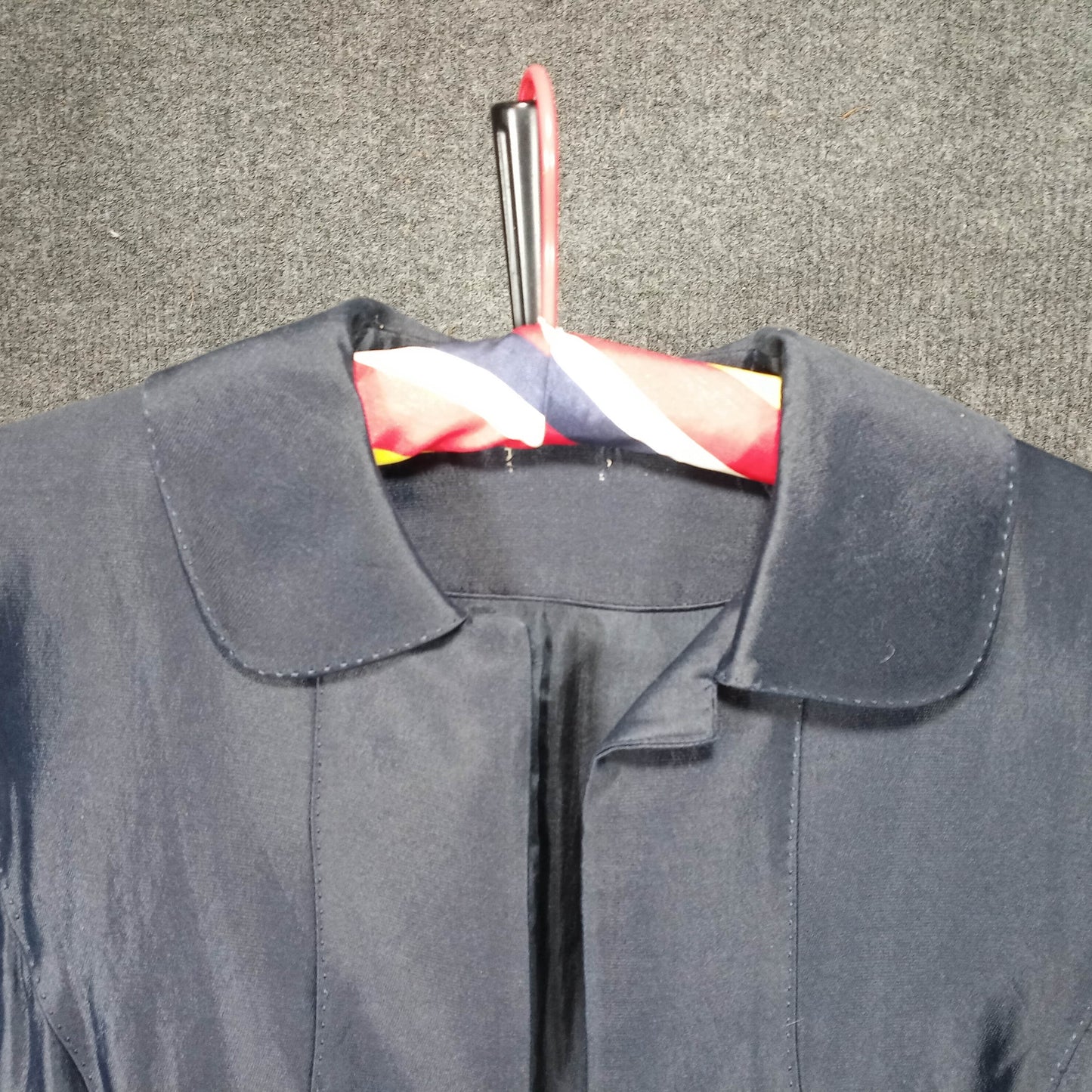 1980's Navy Blue Silk Peter Pan Collar Coat