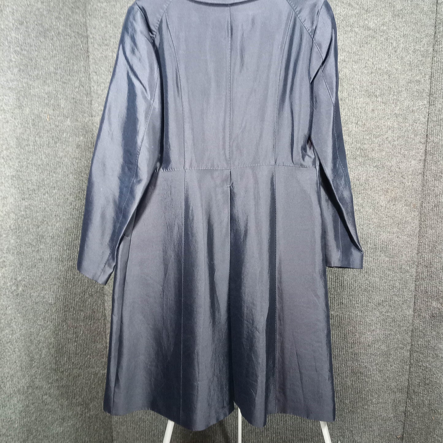 1980's Navy Blue Silk Peter Pan Collar Coat