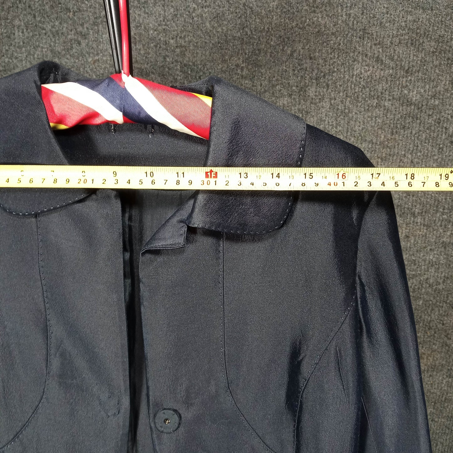 1980's Navy Blue Silk Peter Pan Collar Coat