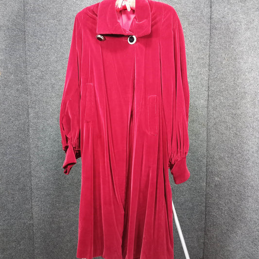1950's Vintage Burgundy Rayon Velvet Bishop's Sleeve Opera Coat