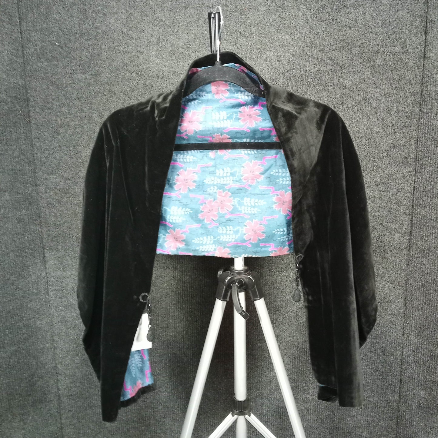 1940's Black Velvet and Silk Lined Shawl with Bakelite Clasps