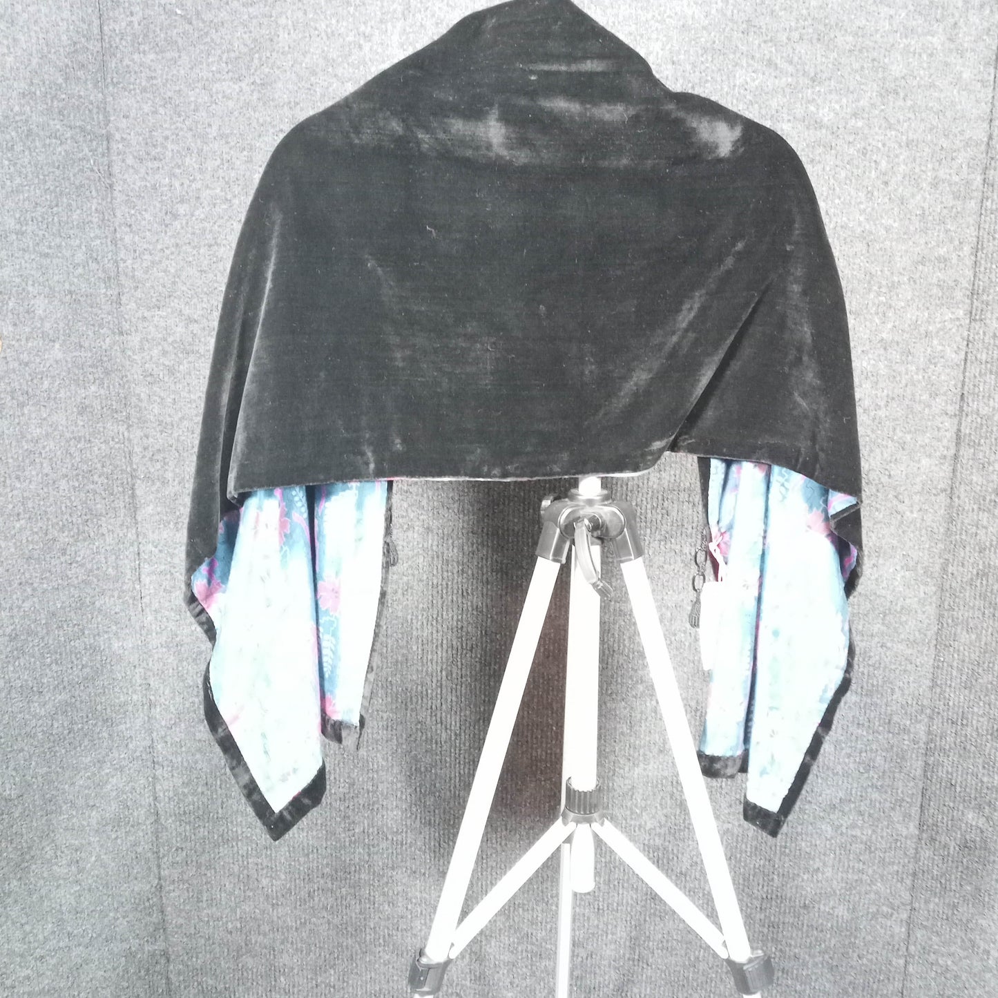 1940's Black Velvet and Silk Lined Shawl with Bakelite Clasps