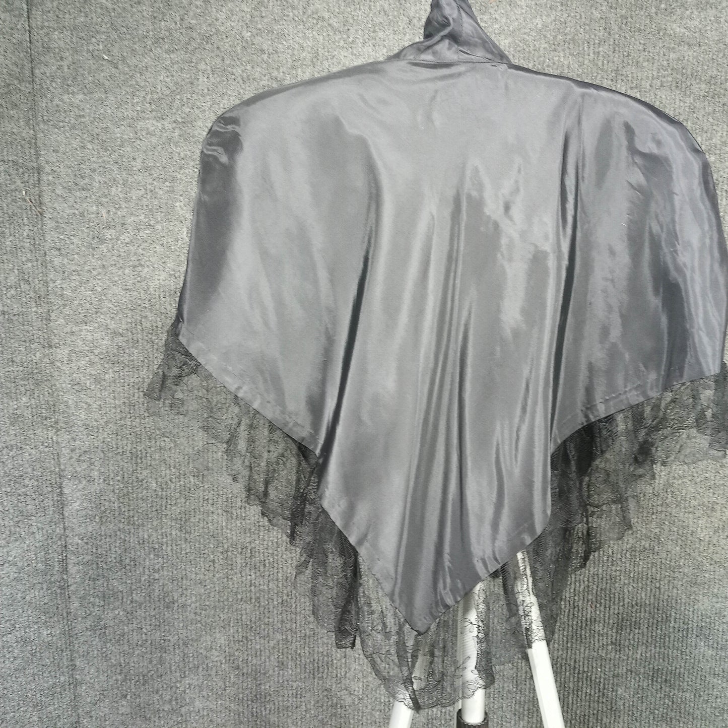 1950's Black Taffeta Cape with Chantilly Lace Trim