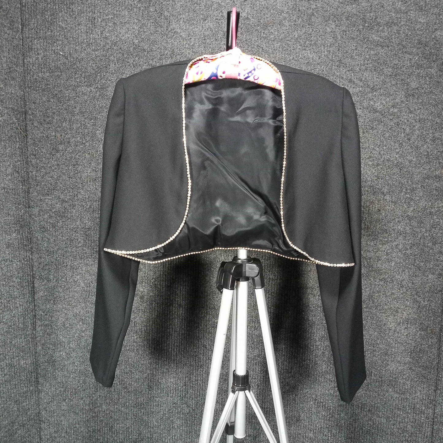 1970's Black Rayon Bolero with Rhinestone Trim