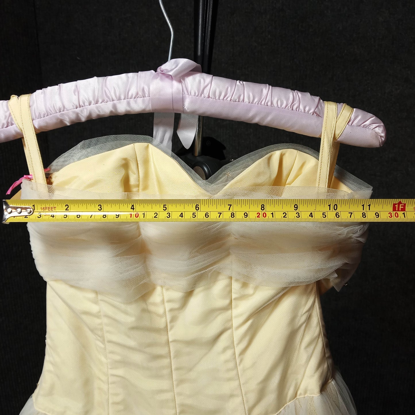 1950s Yellow Chiffon w/lace Sequin Bodice Tule Covered Skirt Cupcake Dress