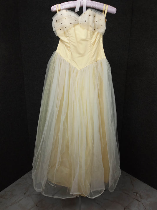 1950s Vintage Yellow Chiffon w/lace Sequin Bodice Tule Covered Skirt Cupcake Dress